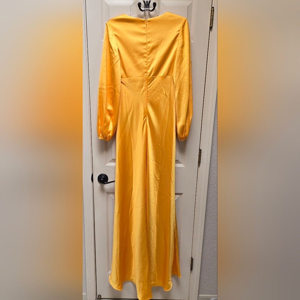 NWT Ieena for Mac Duggal 55693 Marigold Empire Waist Bishop Sleeve Dress, Size 2 - Picture 8 of 11